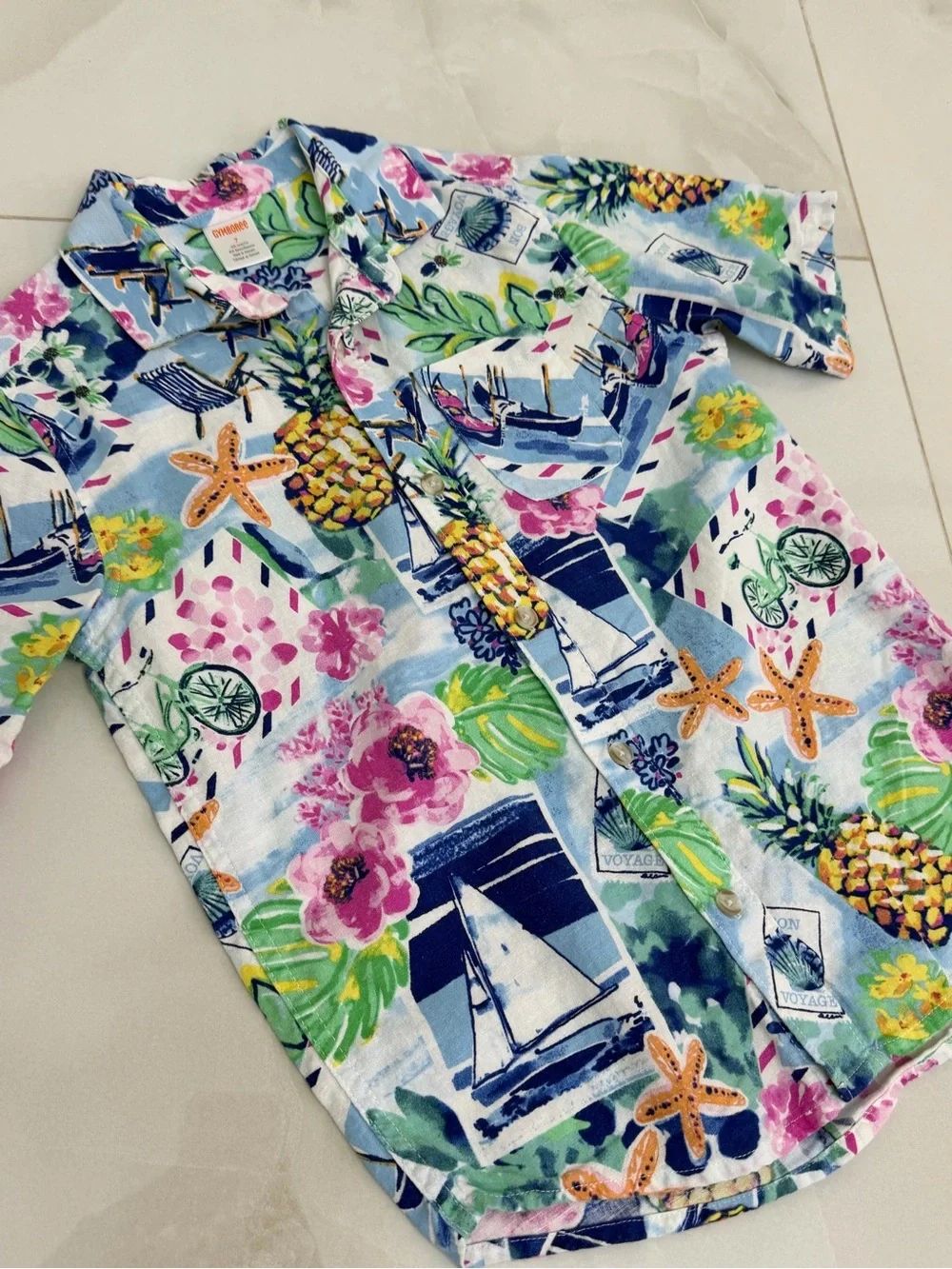 Gymboree Light Blue Tropical Print Button-Down Shirt